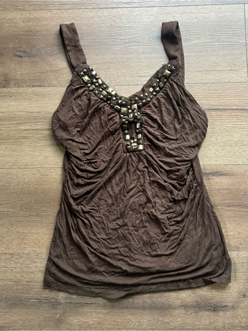 Vintage Y2K Apt. 9 Brown Beaded V-Neck Camisole